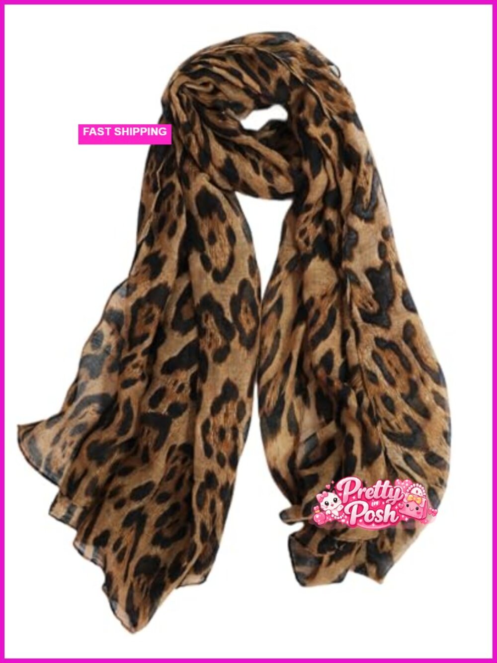 Leopard Print Voile Scarf Lightweight Wrap Shawl One Size